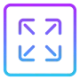 Square icon with arrows pointing outward showing responsive web design and scalable development