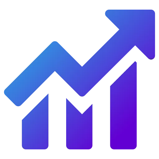 Upward arrow graph icon with bars showing business growth, increasing performance, and positive trend