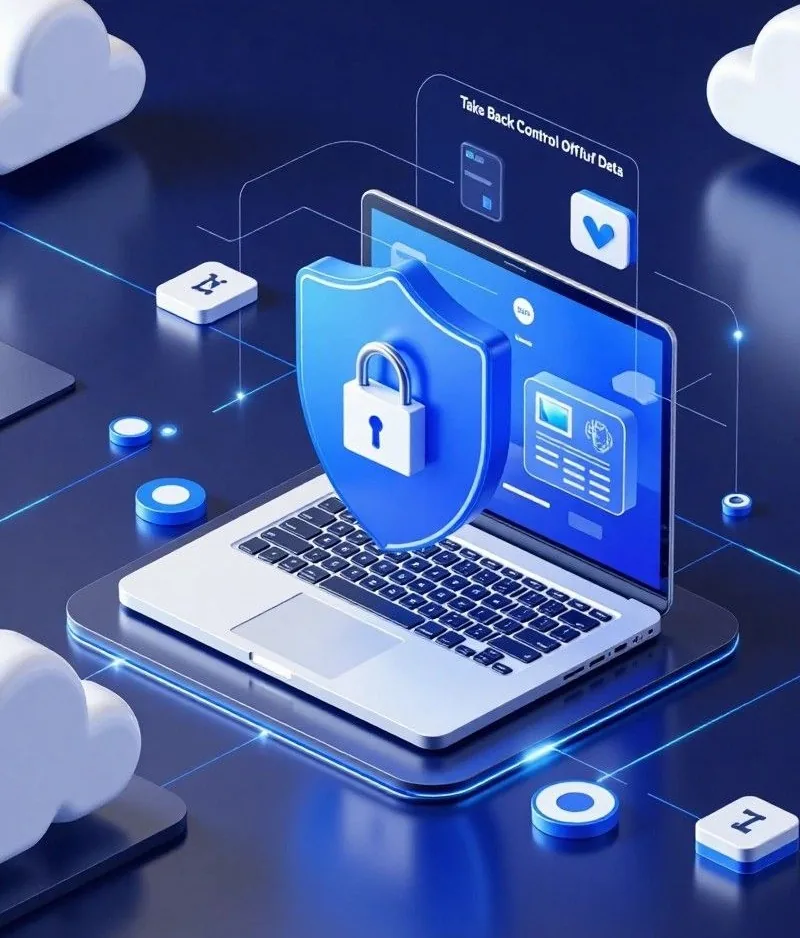 Data Security and Cyber Protection System for Business Networks Laptop with digital shield and lock icon representing data security and cyber protection technology