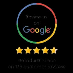 Google Customer Reviews Badge with 4.9 Star Rating Google review badge showing 4.9 star rating based on 125 customer reviews