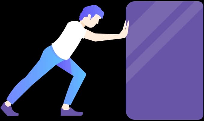 Discover the Power of Digital Transformation Illustration of a person pushing a large block symbolizing business challenges