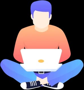 We Turn Your Ideas Into Reality Illustration of a software developer sitting and working on a laptop