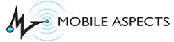 Mobile Aspects Technology Services Brand Logo Mobile Aspects logo with wireless signal graphic representing mobile technology services