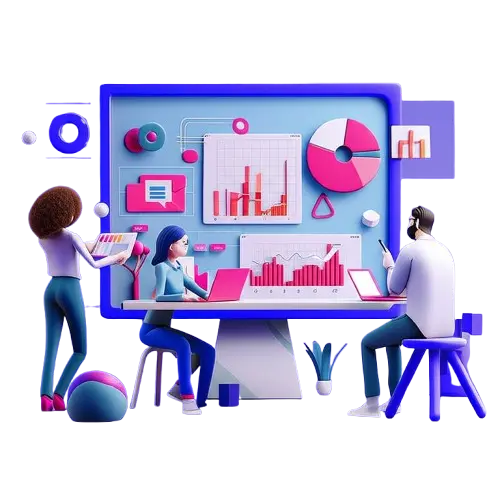 Mobile App Analytics Dashboard with Team Reviewing Data Charts Illustration of a team analyzing mobile app analytics dashboard with charts, graphs, and performance data